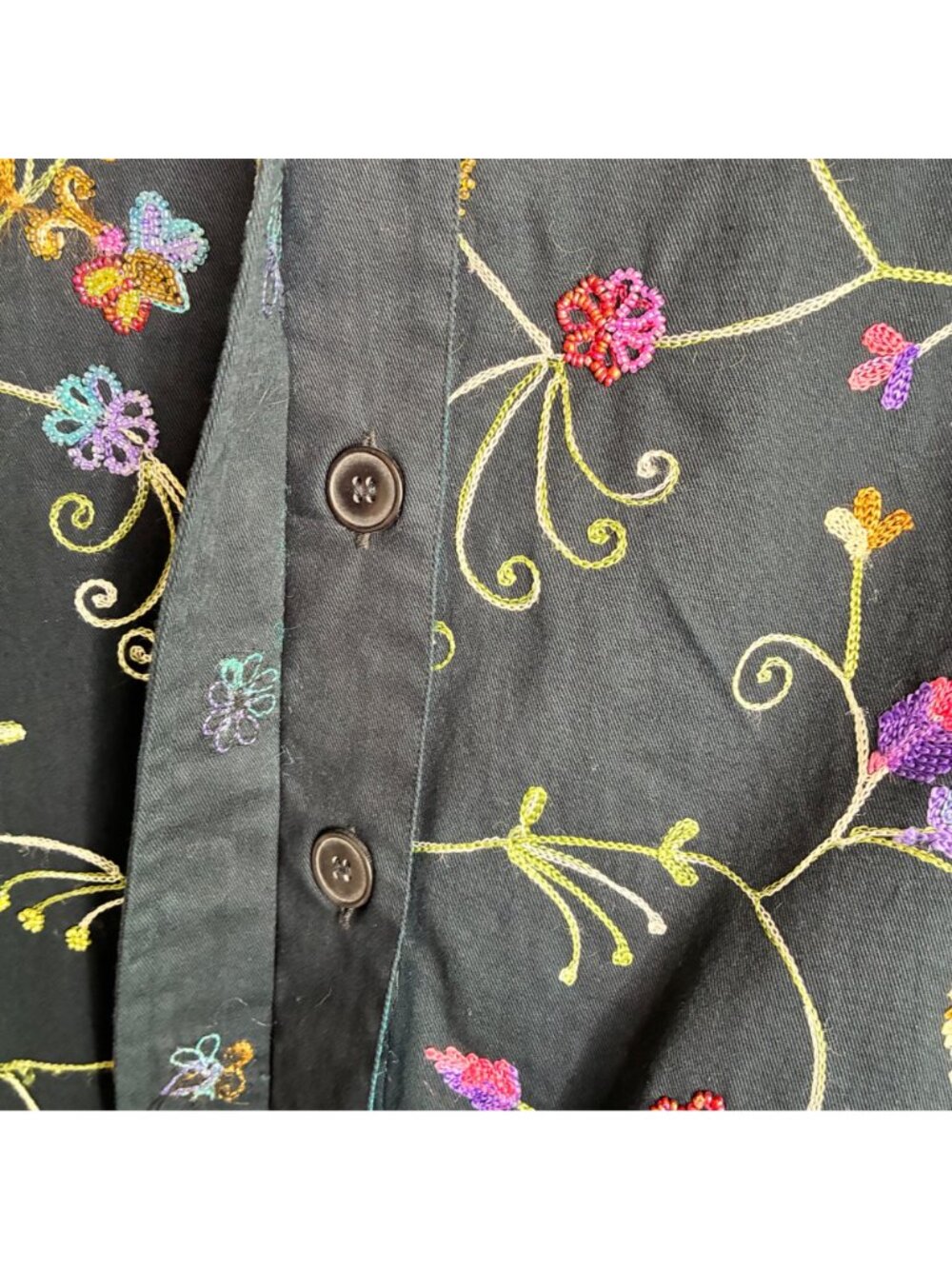 The Quacker Factory Womens Black Embroidered Floral Jacket 1X 100% Cotton Long S - Picture 8 of 8